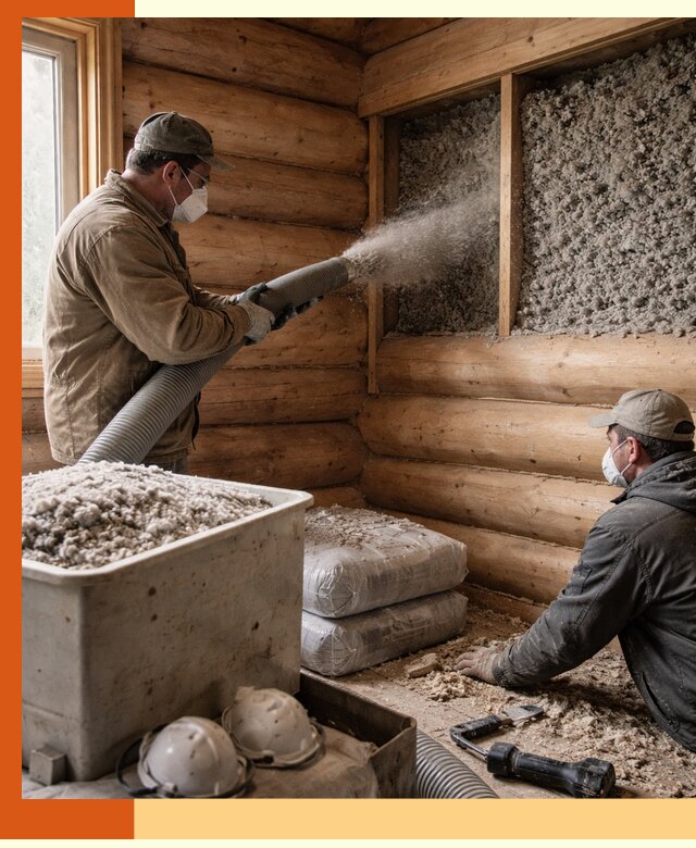 Утепление дома из бруса эковатой в Нурлате