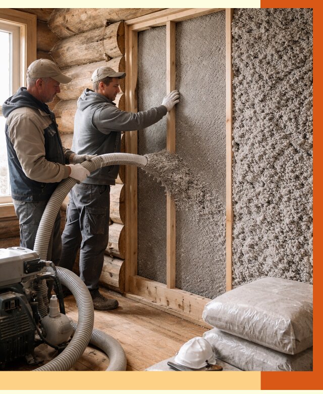 Утепление бревенчатого дома эковатой в Нурлате от 2867 руб. | ТепломастерНрт