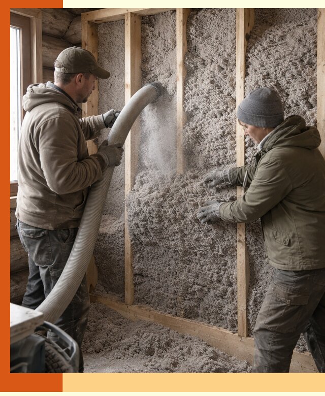 Утепление бревенчатого дома эковатой в Нурлате