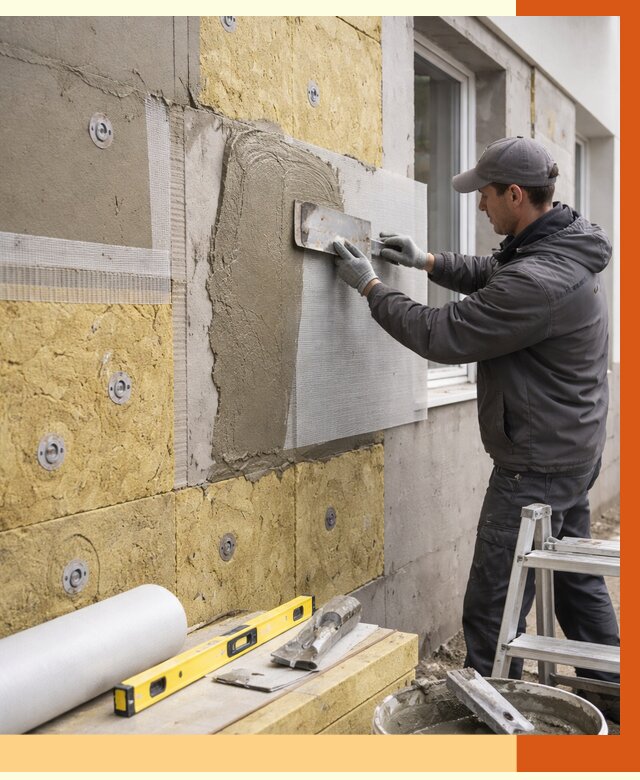 Утепление фасада под штукатурку в Нурлате от 4379 руб/м2 — монтаж пенопластом и минватой | ТепломастерНрт