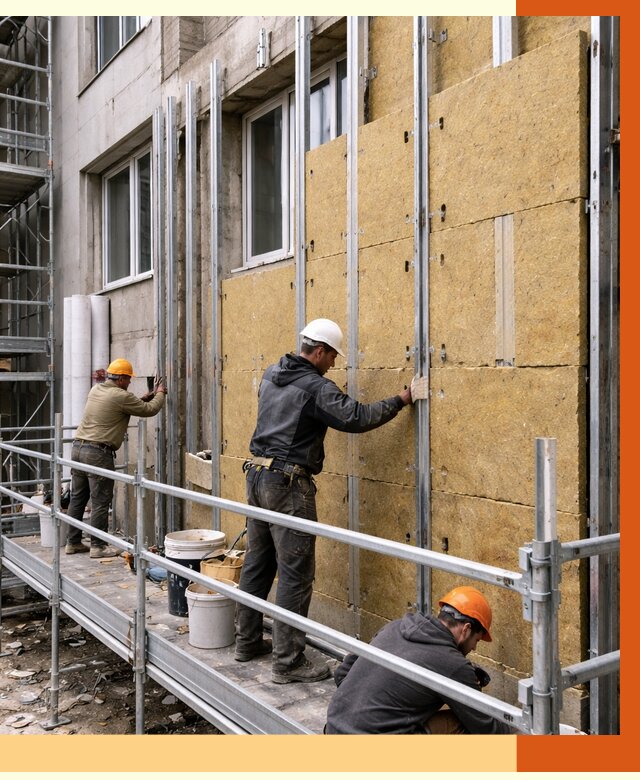 Утепление вентилируемого фасада в Нурлате от 5839 руб/м2 — монтаж и утепление вентфасад | ТепломастерНрт