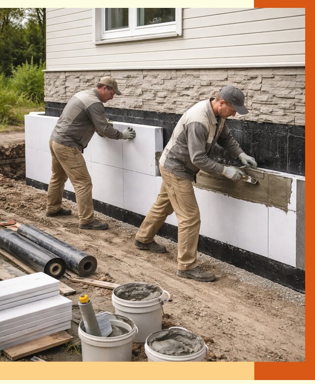 Утепление фундамента снаружи в Нурлате от 4379 руб. за м² | ТепломастерНрт