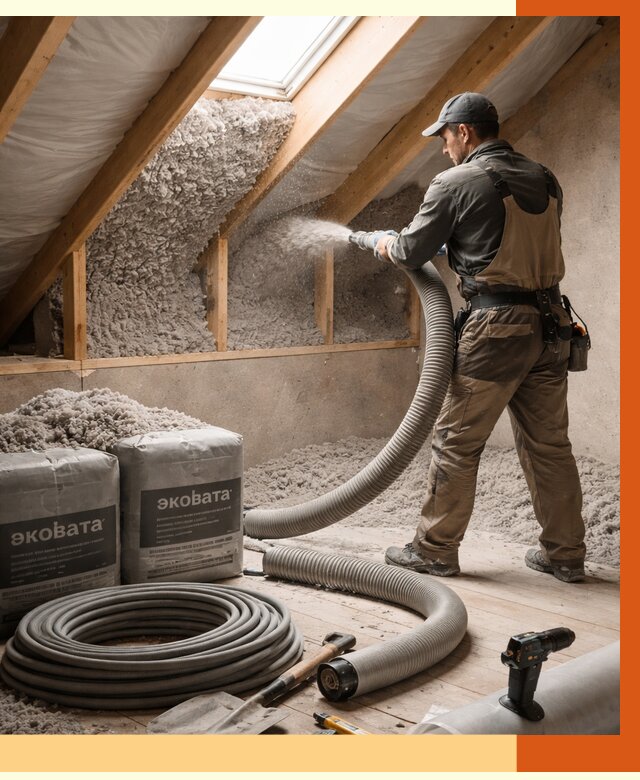 Утепление мансарды эковатой в Нурлате от 2294 руб/м2 — монтаж, задувка, цена | ТепломастерНрт