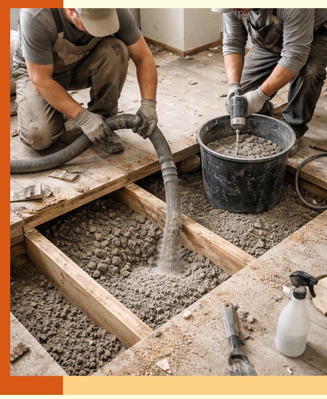 Заполнение пустот пола в Нурлате полиуретаном и пенополистиролом