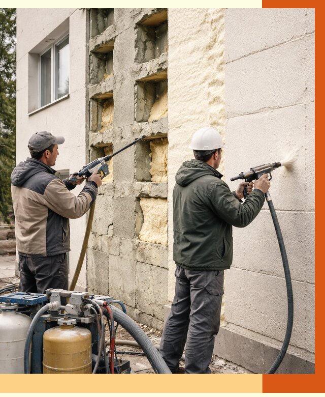 Заполнение пустот фасада в Нурлате от 4692 руб. — утепление пустот облицовки | ТепломастерНрт