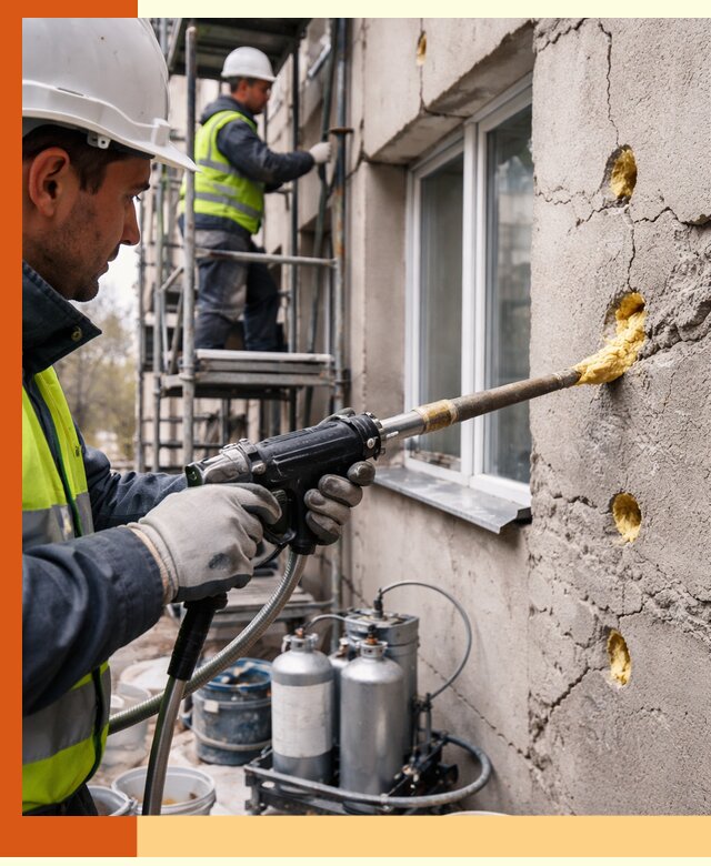 Заполнение пустот в фасаде и утепление стен в Нурлате