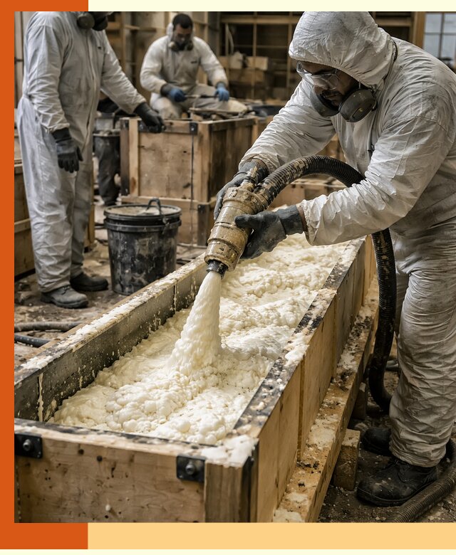 Заливка пенополиуретана в формы для утепления в Нурлате