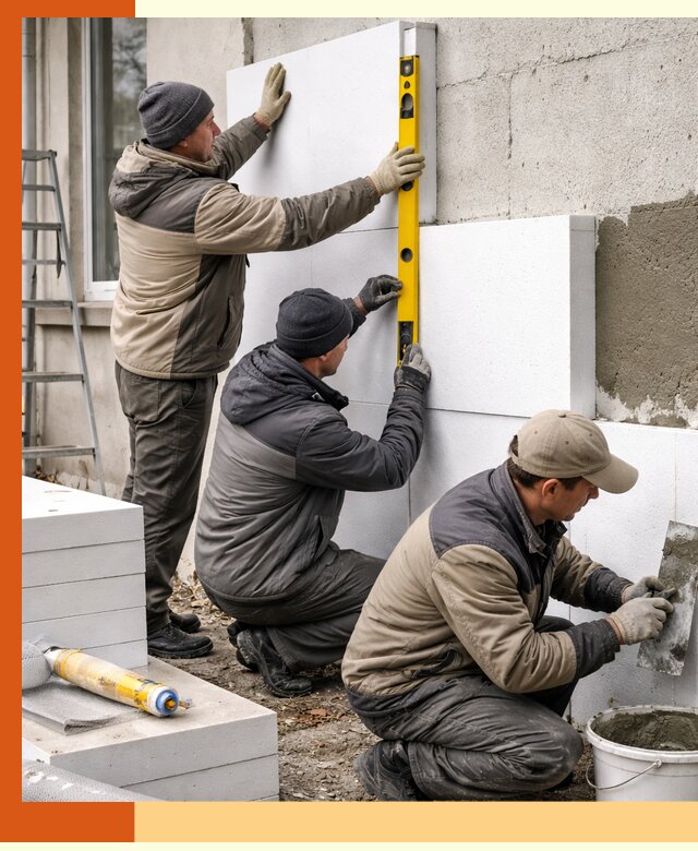 Утепление пенопластом наружных стен и фасадов в Нурлате