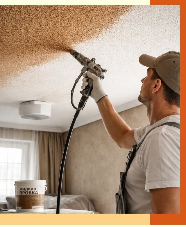 Утепление потолка жидкой пробкой в Нурлате от 3649 руб. | ТепломастерНрт